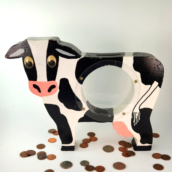 Handmade HIEFER COIN BANK EUC holds Your MOOLAH - Picture 1 of 14